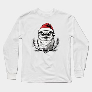 Christmas Owl with Santa Hat Long Sleeve T-Shirt